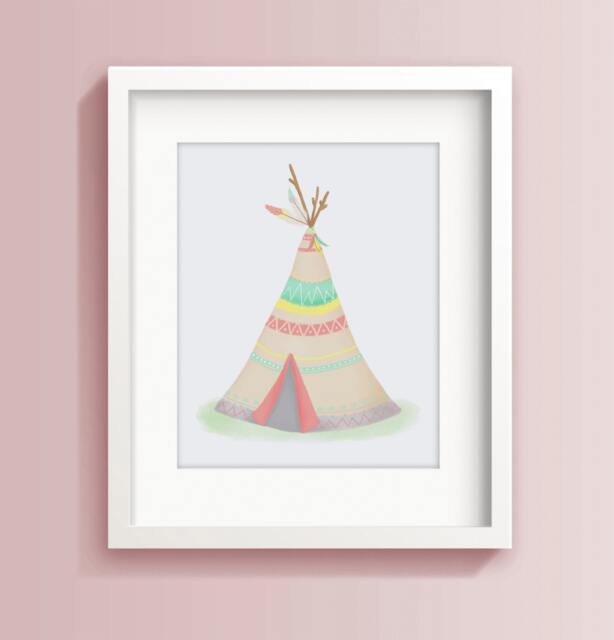 Teepee Art Print - Tribal Pastel Bedroom Decor Neutral Nursery Decor Baby Shower Gift Sweet Cheeks Images