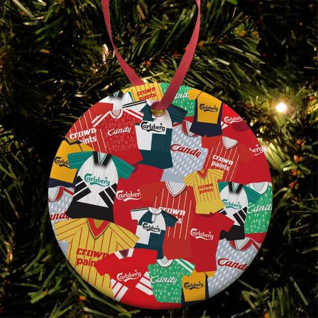 Liverpool Kit Mash Retro Shirt Christmas Tree Decoration Bauble Flat Ceramic Great Gift Football Gifts Printed in The UK