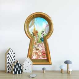 Wonderland 3D Keyhole Fabric Wall Decal - Mad Hatter's Tea Party 3D Sticker Removable - thumbnail 2