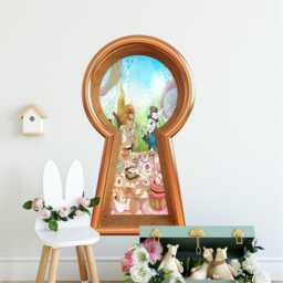 Wonderland 3D Keyhole Fabric Wall Decal - Mad Hatter's Tea Party 3D Sticker Removable - thumbnail 3