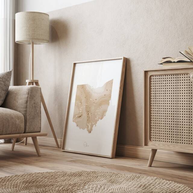 Ohio Map Beige & Gold Wall Art Print - Us State Usa United States Of America - image 1
