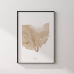 Ohio Map Beige & Gold Wall Art Print - Us State Usa United States Of America - thumbnail 3