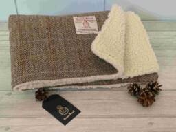 Handmade Harris Tweed Lap Blanket Beige Herringbone Fleece Lined. Pram, Wheelchair , Travel Rug , UK