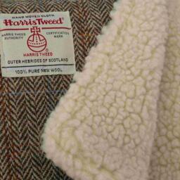 Handmade Harris Tweed Lap Blanket Beige Herringbone Fleece Lined. Pram, Wheelchair , Travel Rug , UK - thumbnail 2