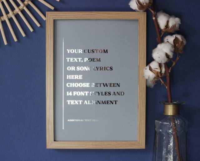 Custom Quote Foil Print, Rose Gold - Copper Personalised Foiled Wall Art, Poem Song Lyrics Bible Verse Prints - image 1
