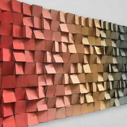 Wood Wall Art - Handmade Sound Diffuser Red Gold Blue Decor - thumbnail 3