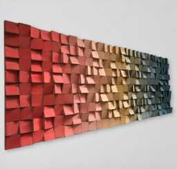 Wood Wall Art - Handmade Sound Diffuser Red Gold Blue Decor - thumbnail 1