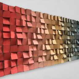 Wood Wall Art - Handmade Sound Diffuser Red Gold Blue Decor - thumbnail 2