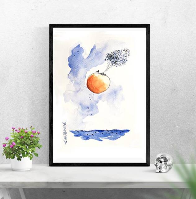 James & The Giant Peach Watercolor Painting, Children's Wall Art - Digital Download - image 1