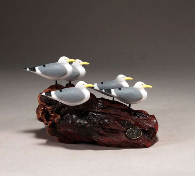Seagull Figurine Decor Sculpture By John Perry Flock 6In Long Statue - image 1