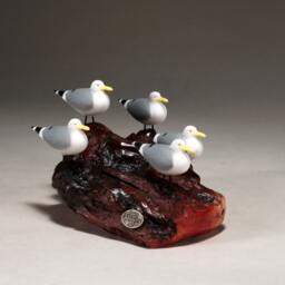 Seagull Figurine Decor Sculpture By John Perry Flock 6In Long Statue - thumbnail 3