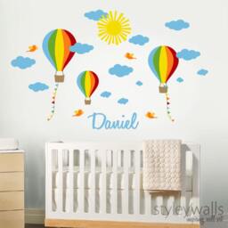 Nursery Wall Decal Hot Air Balloons Custom Name Kids Balloon Decor Clouds Personalized - thumbnail 3