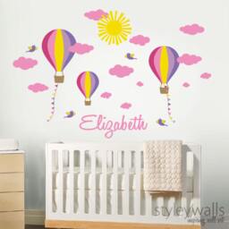 Nursery Wall Decal Hot Air Balloons Custom Name Kids Balloon Decor Clouds Personalized - thumbnail 2