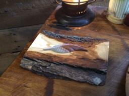 Hand Carved American Wigeon Feather Mounted On Rustic Base - thumbnail 1