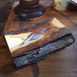 Hand Carved American Wigeon Feather Mounted On Rustic Base - thumbnail 4