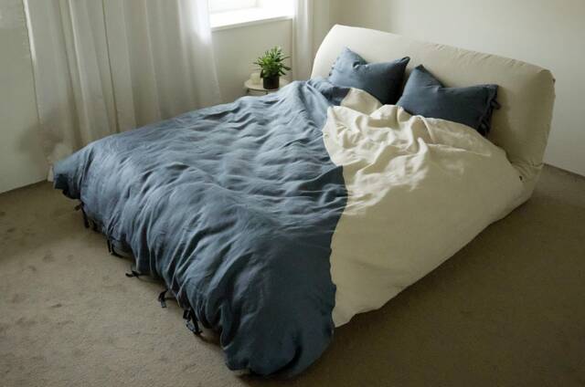 Two-Tone Linen Duvet Cover Light Natural & Blue, Oeko-Tex Certified - image 1