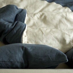 Two-Tone Linen Duvet Cover Light Natural & Blue, Oeko-Tex Certified - thumbnail 2