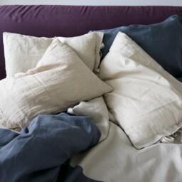 Two-Tone Linen Duvet Cover Light Natural & Blue, Oeko-Tex Certified - thumbnail 3