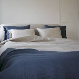 Two-Tone Linen Duvet Cover Light Natural & Blue, Oeko-Tex Certified - thumbnail 4