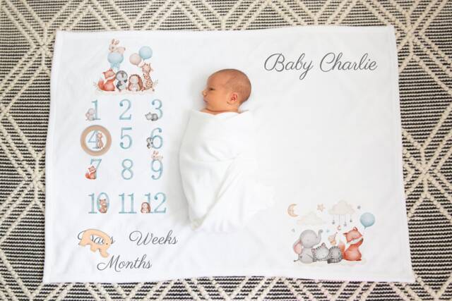Personalised Jungle Baby Milestone Blanket Soft Flannel Shower Gift - image 1
