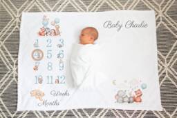 Personalised Jungle Baby Milestone Blanket Soft Flannel Shower Gift - thumbnail 1