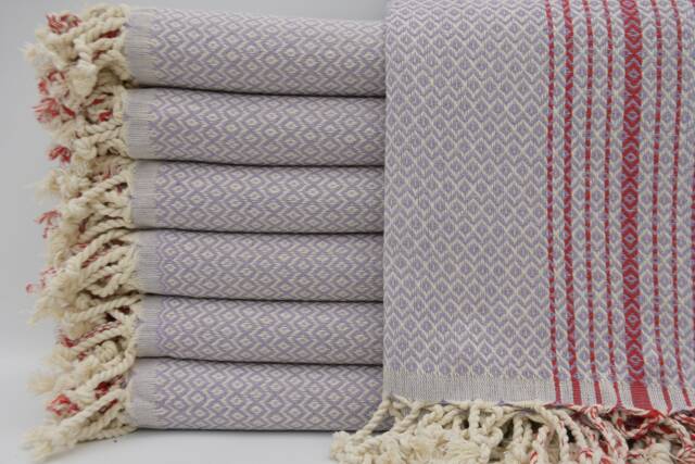 Turkish Towel, Lilac Towel, Bohemian Towel, Spa Towel, Turkish Peshtemal, 40''x70'', Red Striped Towel, Beach Towel, Small Diamond Towel, B2-K??rm??z?? - image 1