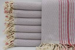 Turkish Towel, Lilac Towel, Bohemian Towel, Spa Towel, Turkish Peshtemal, 40''x70'', Red Striped Towel, Beach Towel, Small Diamond Towel, B2-K??rm??z?? - thumbnail 1