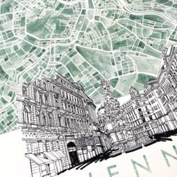 Vienna Watercolor Map & Architectural Sketch Print Austria City Block Plan - Art Print Wedding Graduation Gift Alpine European Travel Art - thumbnail 2