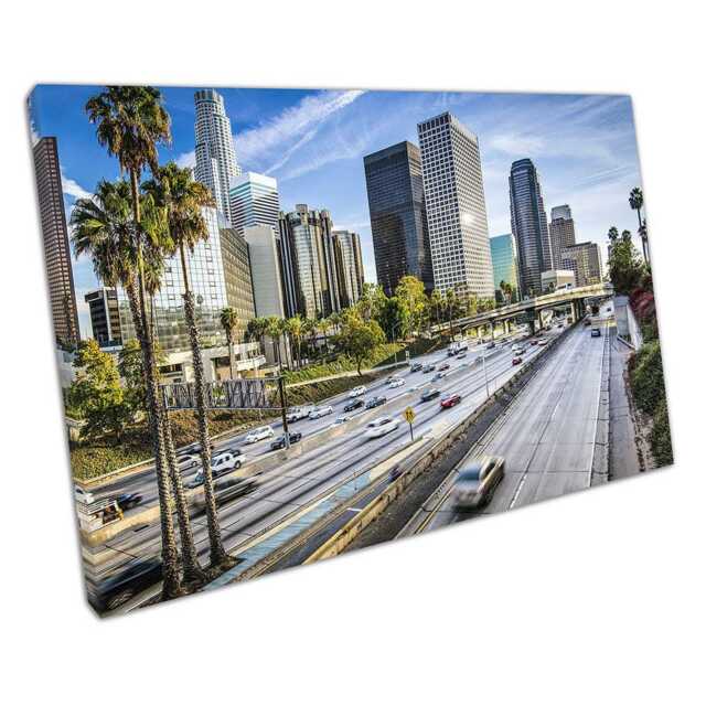 Los Angeles Skyline Canvas Wall Art - Downtown Traffic Scene For Home Office Decor - image 1