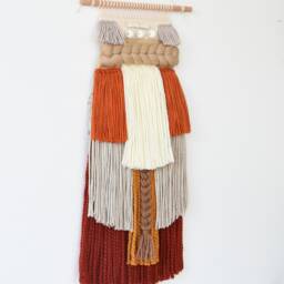 Chunky Wool Woven Wall Hanging, Textured Boho Fiber Art, Rustic Home Decor - thumbnail 3