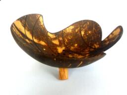 "Natural Coconut Shell Soap Dish Art Leaf Shape Hand Carved Handmade Wooden Carving Home Decor/Zen Gift 5.25""x4.75""x2"