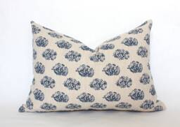 Last Chance ~ Navy Floral Lumbar Pillow, Pillow Blue, Cream & Blue 12x20, 14x20, 14x24, 14x36 -- Owen - thumbnail 1