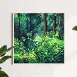 Forest Light Gouache Art Print, A4 Art Print, Painting, Watercolor Landscape Wall Deco, Square Print - thumbnail 3