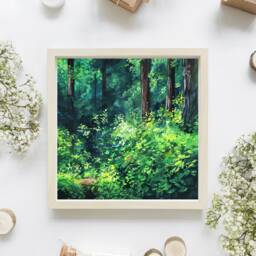 Forest Light Gouache Art Print, A4 Art Print, Painting, Watercolor Landscape Wall Deco, Square Print - thumbnail 1
