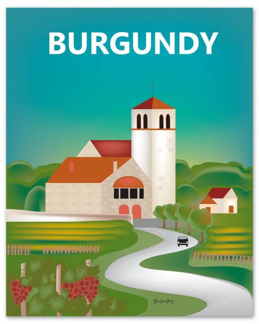 Burgundy Skyline Art, France Print, Wall Travel Art Gift, Loose Petals Burgandy Art, Style E8-O-Burg - image 1