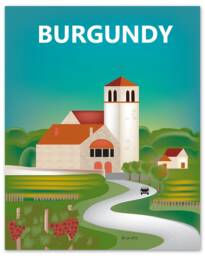 Burgundy Skyline Art, France Print, Wall Travel Art Gift, Loose Petals Burgandy Art, Style E8-O-Burg - thumbnail 1