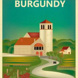 Burgundy Skyline Art, France Print, Wall Travel Art Gift, Loose Petals Burgandy Art, Style E8-O-Burg - thumbnail 2