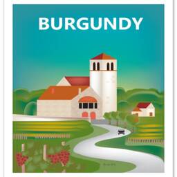 Burgundy Skyline Art, France Print, Wall Travel Art Gift, Loose Petals Burgandy Art, Style E8-O-Burg - thumbnail 3