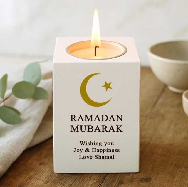 Personalised Eid Mubarak Ramadan Tea Light Holder Engraved Gift Ideas For Decoration Home Family Any Name Message - image 1
