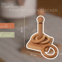 Montessori Ring Stacker - Baby First Stacking Toy Wooden Sensory 3 Rings 7M+ - thumbnail 2