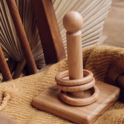 Montessori Ring Stacker - Baby First Stacking Toy Wooden Sensory 3 Rings 7M+ - thumbnail 4