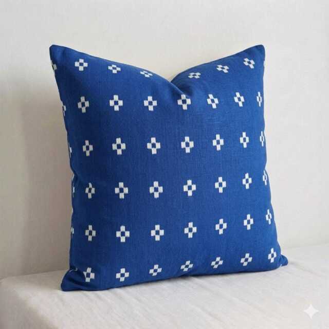 Indigo Block Print Pillow Cover, Custom Size Cotton Throw - image 1