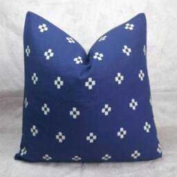 Indigo Block Print Pillow Cover, Custom Size Cotton Throw - thumbnail 3