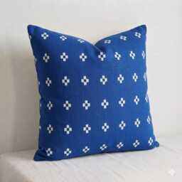 Indigo Block Print Pillow Cover, Custom Size Cotton Throw - thumbnail 1