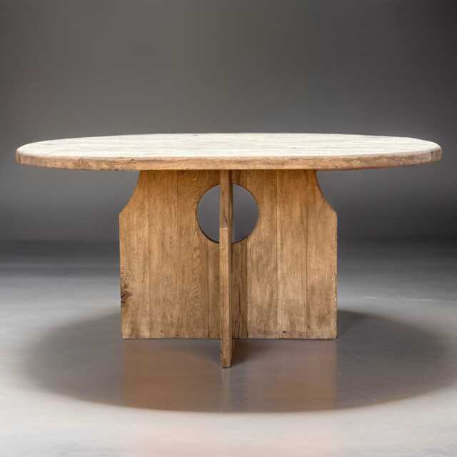 Rustic Oval Oak Dining Table Reclaimed Wood Farmhouse Table, Japandi Organic Modern - image 1