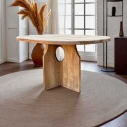 Rustic Oval Oak Dining Table Reclaimed Wood Farmhouse Table, Japandi Organic Modern - thumbnail 4