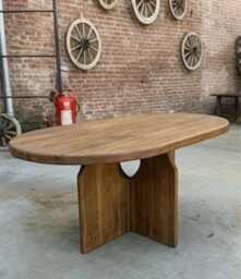 Rustic Oval Oak Dining Table Reclaimed Wood Farmhouse Table, Japandi Organic Modern - thumbnail 2