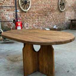 Rustic Oval Oak Dining Table Reclaimed Wood Farmhouse Table, Japandi Organic Modern - thumbnail 3