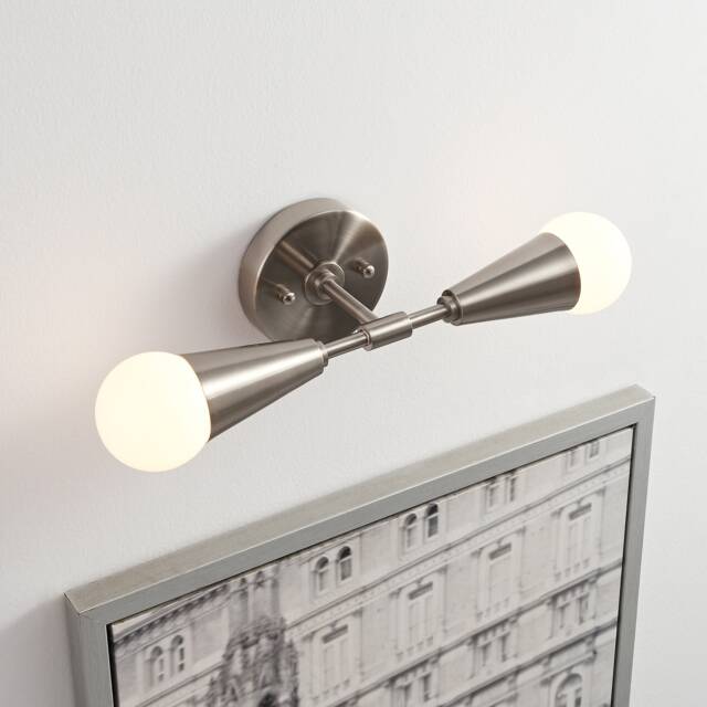 2 Light Brushed Nickel Cone Wall Sconce Mid Century Modern Minimalist & Ceiling Lamp Lighting For Hallway & Bathroom Vanity - Vicky - image 1