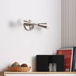2 Light Brushed Nickel Cone Wall Sconce Mid Century Modern Minimalist & Ceiling Lamp Lighting For Hallway & Bathroom Vanity - Vicky - thumbnail 2